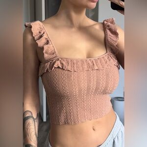 Zara Romantic Knit Crop Top in Brown